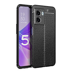 Realme V23i 5G用シリコンケース ソフトタッチラバー レザー柄 カバー Realme ブラック