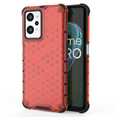 Realme V25 5G用360度 フルカバー ハイブリットバンパーケース クリア透明 プラスチック カバー AM3 Realme レッド