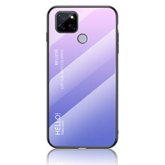 Realme V3 5G用ハイブリットバンパーケース プラスチック 鏡面 虹 グラデーション 勾配色 カバー LS1 Realme ラベンダー