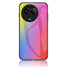 Realme V50 5G用ハイブリットバンパーケース プラスチック 鏡面 虹 グラデーション 勾配色 カバー LS2 Realme ピンク