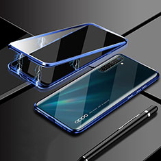 Realme X2用ケース 高級感 手触り良い アルミメタル 製の金属製 360度 フルカバーバンパー 鏡面 カバー M02 Realme ネイビー