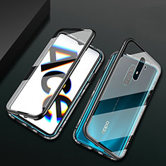 Realme X2 Pro用ケース 高級感 手触り良い アルミメタル 製の金属製 360度 フルカバーバンパー 鏡面 カバー M01 Realme ブラック