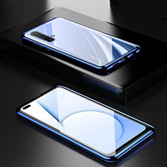 Realme X50m 5G用ケース 高級感 手触り良い アルミメタル 製の金属製 360度 フルカバーバンパー 鏡面 カバー M01 Realme ネイビー