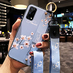 Realme X7 5G用シリコンケース ソフトタッチラバー 花 カバー Realme ライトブルー