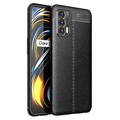 Realme X7 Max 5G用シリコンケース ソフトタッチラバー レザー柄 カバー Realme ブラック