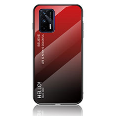 Realme X7 Max 5G用ハイブリットバンパーケース プラスチック 鏡面 虹 グラデーション 勾配色 カバー LS1 Realme レッド