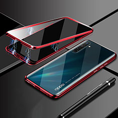 Realme XT用ケース 高級感 手触り良い アルミメタル 製の金属製 360度 フルカバーバンパー 鏡面 カバー M02 Realme レッド