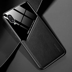 Samsung Galaxy A02用シリコンケース ソフトタッチラバー レザー柄 アンドマグネット式 サムスン ブラック