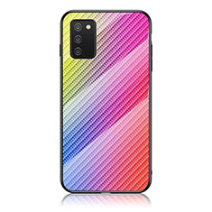 Samsung Galaxy A02s用ハイブリットバンパーケース プラスチック 鏡面 虹 グラデーション 勾配色 カバー LS2 サムスン ピンク