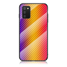 Samsung Galaxy A02s用ハイブリットバンパーケース プラスチック 鏡面 虹 グラデーション 勾配色 カバー LS2 サムスン オレンジ