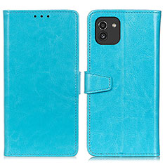 Samsung Galaxy A03用手帳型 レザーケース スタンド カバー A06D サムスン ブルー