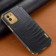 Samsung Galaxy A03用ケース 高級感 手触り良いレザー柄 サムスン ブラック