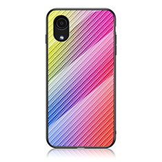Samsung Galaxy A03 Core用ハイブリットバンパーケース プラスチック 鏡面 虹 グラデーション 勾配色 カバー LS2 サムスン ピンク