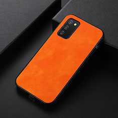 Samsung Galaxy A03s用ケース 高級感 手触り良いレザー柄 B06H サムスン オレンジ