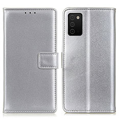 Samsung Galaxy A03s用手帳型 レザーケース スタンド カバー A08D サムスン シルバー