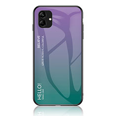 Samsung Galaxy A04E用ハイブリットバンパーケース プラスチック 鏡面 虹 グラデーション 勾配色 カバー LS1 サムスン マルチカラー