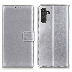 Samsung Galaxy A04s用手帳型 レザーケース スタンド カバー A08D サムスン シルバー