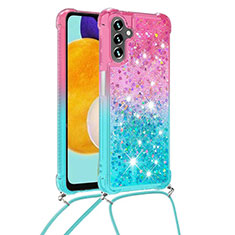 Samsung Galaxy A04s用シリコンケース ソフトタッチラバー ブリンブリン カバー 携帯ストラップ S01 サムスン ピンク