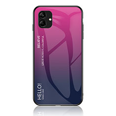 Samsung Galaxy A05用ハイブリットバンパーケース プラスチック 鏡面 虹 グラデーション 勾配色 カバー LS1 サムスン ローズレッド