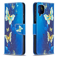 Samsung Galaxy A12 5G用手帳型 レザーケース スタンド パターン カバー B03F サムスン ブルー