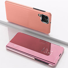 Samsung Galaxy A12 5G用手帳型 レザーケース スタンド 鏡面 カバー サムスン ローズゴールド
