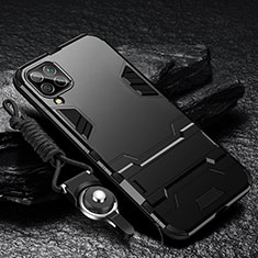 Samsung Galaxy A12 5G用ハイブリットバンパーケース スタンド プラスチック 兼シリコーン カバー R01 サムスン ブラック