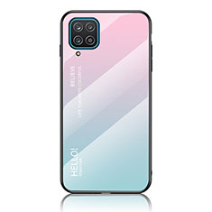 Samsung Galaxy A12 5G用ハイブリットバンパーケース プラスチック 鏡面 虹 グラデーション 勾配色 カバー LS1 サムスン シアン