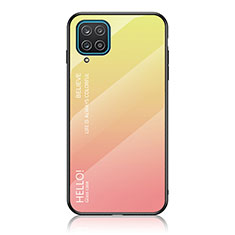 Samsung Galaxy A12 5G用ハイブリットバンパーケース プラスチック 鏡面 虹 グラデーション 勾配色 カバー LS1 サムスン イエロー