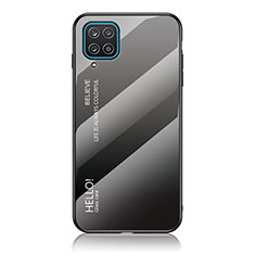 Samsung Galaxy A12 5G用ハイブリットバンパーケース プラスチック 鏡面 虹 グラデーション 勾配色 カバー LS1 サムスン ダークグレー