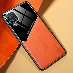 Samsung Galaxy A12 5G用シリコンケース ソフトタッチラバー レザー柄 アンドマグネット式 サムスン オレンジ