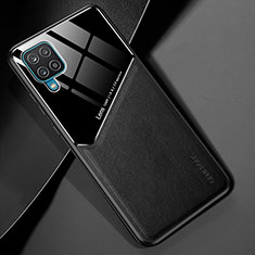 Samsung Galaxy A12 5G用シリコンケース ソフトタッチラバー レザー柄 アンドマグネット式 サムスン ブラック