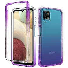 Samsung Galaxy A12 5G用前面と背面 360度 フルカバー 極薄ソフトケース シリコンケース 耐衝撃 全面保護 バンパー 勾配色 透明 サムスン パープル