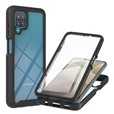 Samsung Galaxy A12用360度 フルカバー ハイブリットバンパーケース クリア透明 プラスチック カバー YB2 サムスン ブラック
