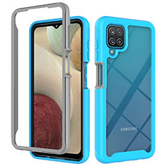 Samsung Galaxy A12用360度 フルカバー ハイブリットバンパーケース クリア透明 プラスチック カバー ZJ3 サムスン ブルー