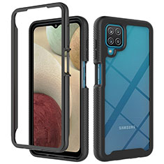 Samsung Galaxy A12用360度 フルカバー ハイブリットバンパーケース クリア透明 プラスチック カバー ZJ3 サムスン ブラック