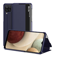 Samsung Galaxy A12用手帳型 レザーケース スタンド カバー ZL2 サムスン ネイビー
