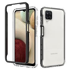 Samsung Galaxy A12用360度 フルカバー ハイブリットバンパーケース クリア透明 プラスチック カバー JX1 サムスン ブラック