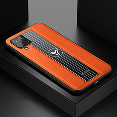 Samsung Galaxy A12用シリコンケース ソフトタッチラバー レザー柄 アンドマグネット式 FL1 サムスン オレンジ