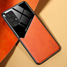 Samsung Galaxy A13 4G用シリコンケース ソフトタッチラバー レザー柄 アンドマグネット式 サムスン オレンジ