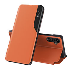 Samsung Galaxy A14 5G用手帳型 レザーケース スタンド カバー QH1 サムスン オレンジ
