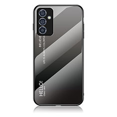 Samsung Galaxy A15 4G用ハイブリットバンパーケース プラスチック 鏡面 虹 グラデーション 勾配色 カバー LS1 サムスン ダークグレー