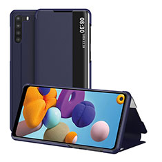 Samsung Galaxy A21用手帳型 レザーケース スタンド カバー ZL2 サムスン ネイビー