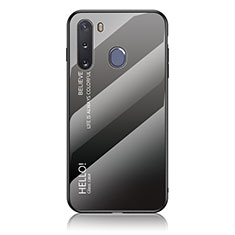 Samsung Galaxy A21 European用ハイブリットバンパーケース プラスチック 鏡面 虹 グラデーション 勾配色 カバー LS1 サムスン ダークグレー