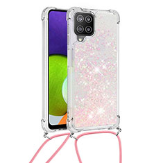 Samsung Galaxy A22 4G用シリコンケース ソフトタッチラバー ブリンブリン カバー 携帯ストラップ S03 サムスン ピンク