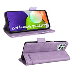 Samsung Galaxy A22 4G用手帳型 レザーケース スタンド カバー L12Z サムスン パープル