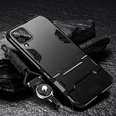 Samsung Galaxy A22 4G用ハイブリットバンパーケース スタンド プラスチック 兼シリコーン カバー サムスン ブラック