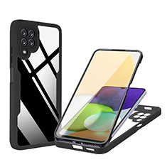 Samsung Galaxy A22 4G用360度 フルカバー ハイブリットバンパーケース クリア透明 プラスチック カバー MJ1 サムスン ブラック