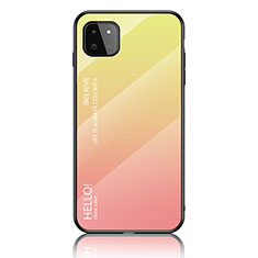 Samsung Galaxy A22 5G用ハイブリットバンパーケース プラスチック 鏡面 虹 グラデーション 勾配色 カバー LS1 サムスン イエロー