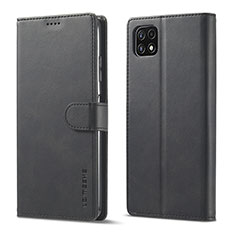 Samsung Galaxy A22 5G用手帳型 レザーケース スタンド カバー LC1 サムスン ブラック
