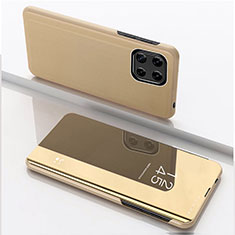 Samsung Galaxy A22s 5G用手帳型 レザーケース スタンド 鏡面 カバー L04 サムスン ゴールド